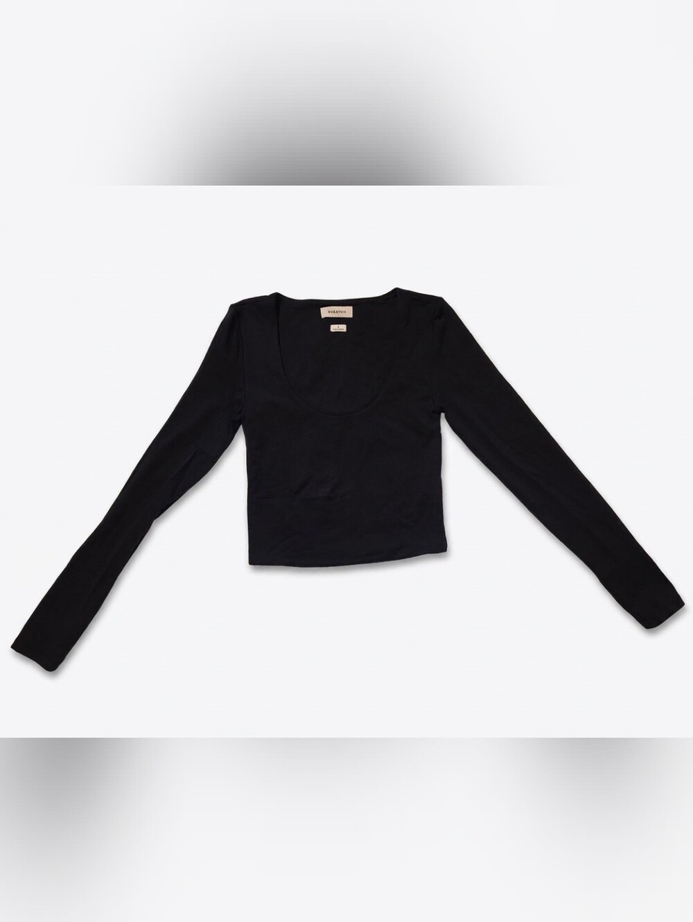 Babaton Black Long Sleeve Scoop Crop Top - Size Small